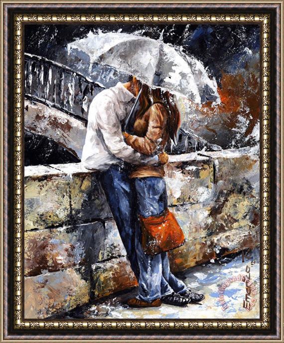 Emerico Toth Rainy day - Love in the rain Framed Painting