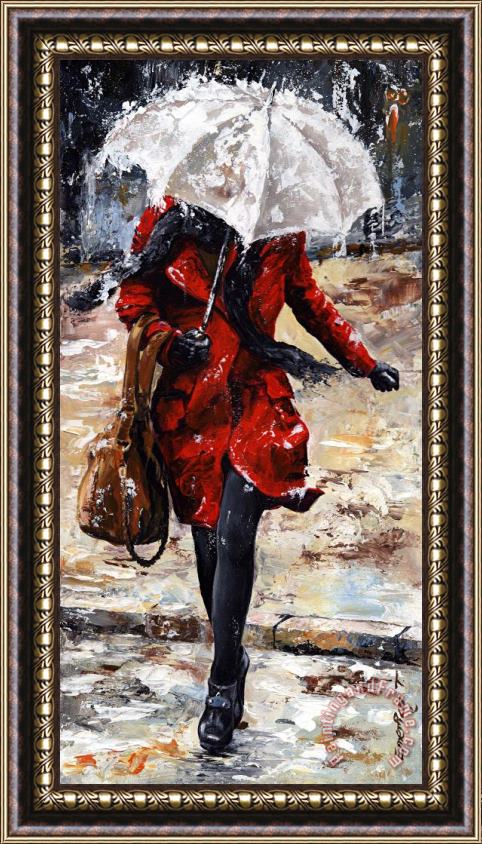 Emerico Toth Rainy day - Woman of New York 10 Framed Painting