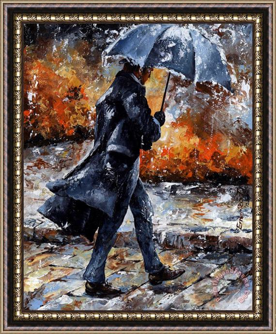 Emerico Toth Rainy day/07 - Walking in the rain Framed Painting