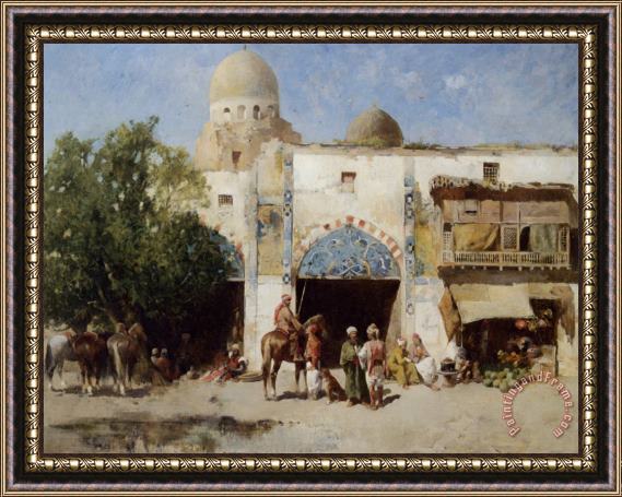 Emile Regnault De Maulmain Horses Before a Mosque Framed Print