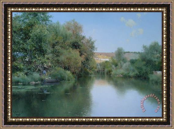Emilio Sanchez Perrier Landscape with Boat And Men Framed Painting