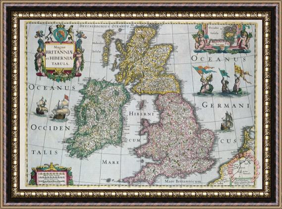 English School Antique Map of Britain Framed Painting