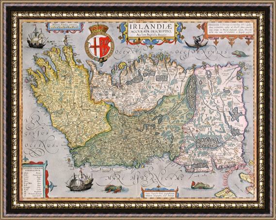  English School Antique Map of Ireland Framed Painting