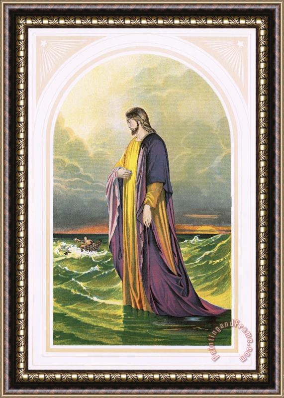 English School Christ Walking On The Sea Framed Painting