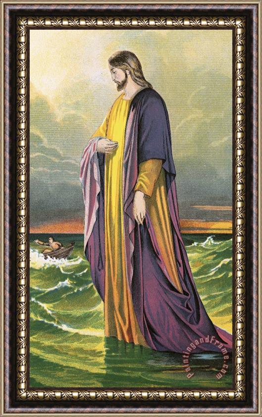 English School Christ Walking On Water Framed Painting