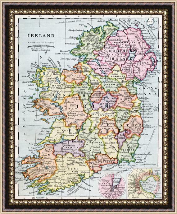 English School Irish Free State And Northern Ireland From Bacon S Excelsior Atlas Of The World Framed Painting