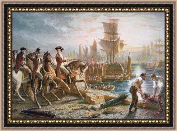 English School Lord Howe organizes the British evacuation of Boston in March 1776 Framed Painting
