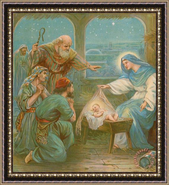 English School Nativity Scene Framed Painting