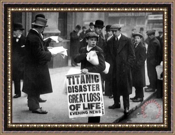 English School Newsboy Ned Parfett announcing the sinking of the Titanic Framed Painting