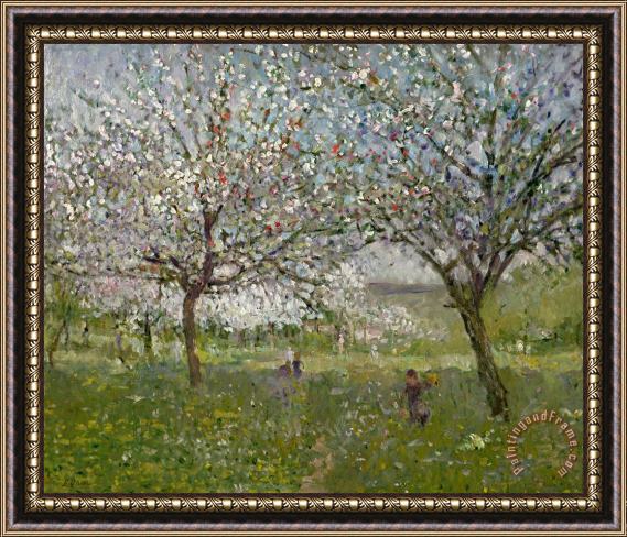 Ernest Quost Apple Trees in Flower Framed Painting