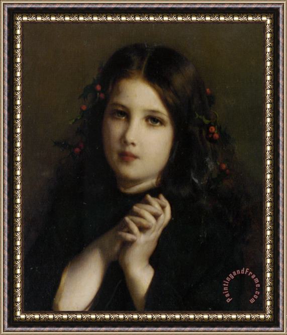 Etienne Adolphe Piot A Young Girl with Holly Berries Framed Painting