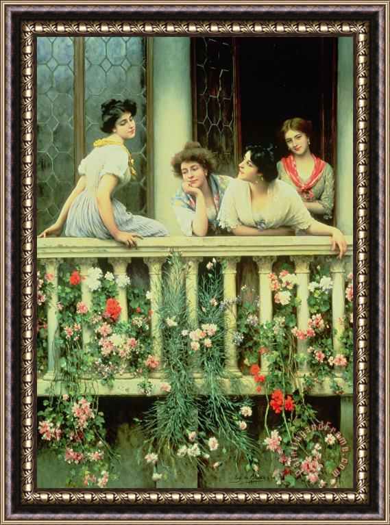 Eugen von Blaas The Balcony Framed Painting
