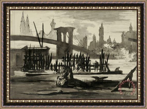 Eugene Berman Brooklyn Bridge Framed Painting