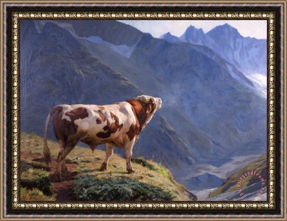 Eugene Burnand Taureau Dans Les Alpes 1884 Framed Print
