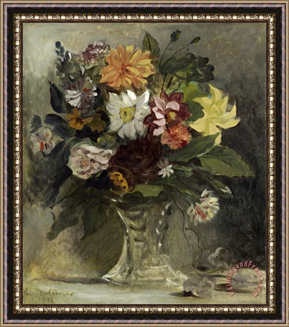 Eugene Delacroix A Vase of Flowers Framed Painting