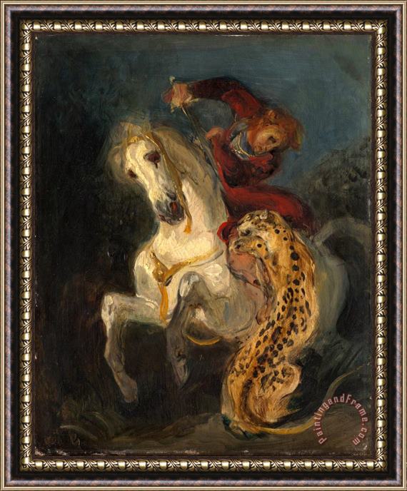 Eugene Delacroix Rider Attacked by a Jaguar Framed Print Eugene Delacroix Rider Attacked by a Jaguar Framed Print
