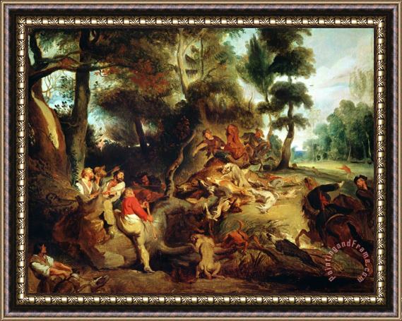 Eugene Delacroix The Wild Boar Hunt, After a Painting by Rubens Framed Print
