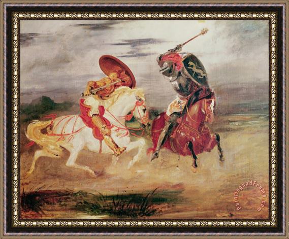 Eugene Delacroix Two Knights Fighting in a Landscape Framed Painting