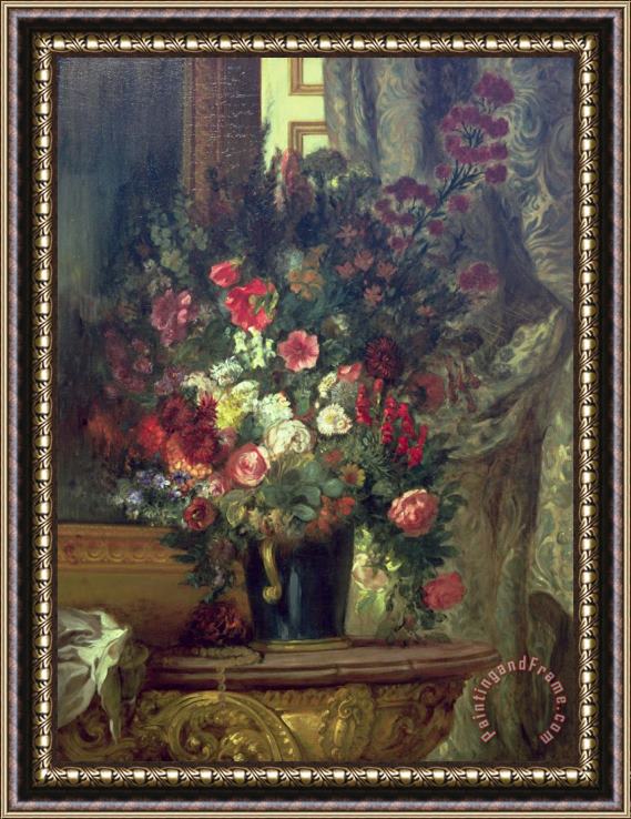 Eugene Delacroix Vase of Flowers on a Console Framed Print
