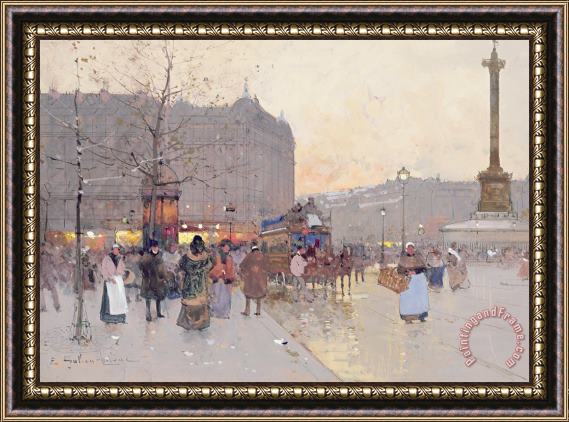 Eugene Galien-Laloue Figures in the Place de la Bastille Framed Print