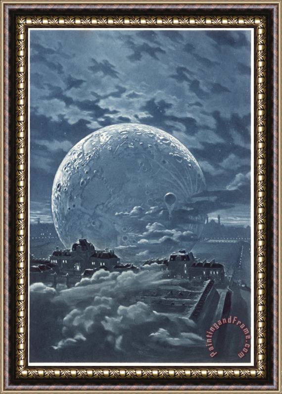 Eugene Grasset Surreal Image of The Moon Over Le Champ De Mars in Paris Framed Painting