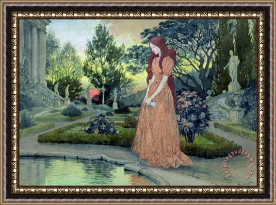 Eugene Grasset Young girl in a garden Framed Print