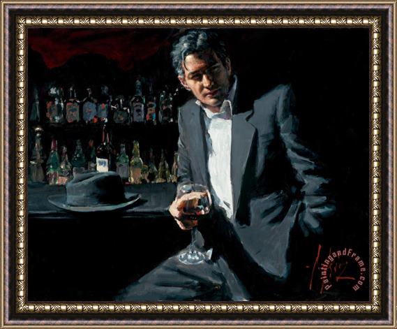 Fabian Perez Black Suit And Red Wine Framed Painting