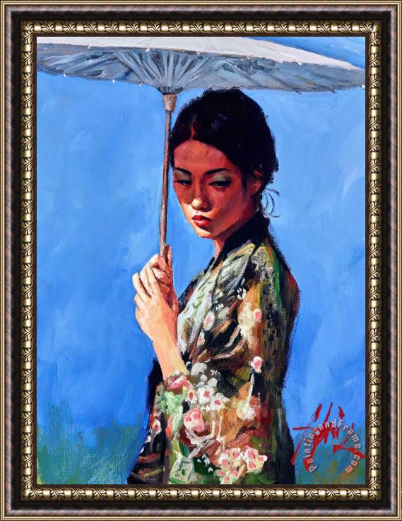 Fabian Perez Geisha with Blue Sky Framed Painting