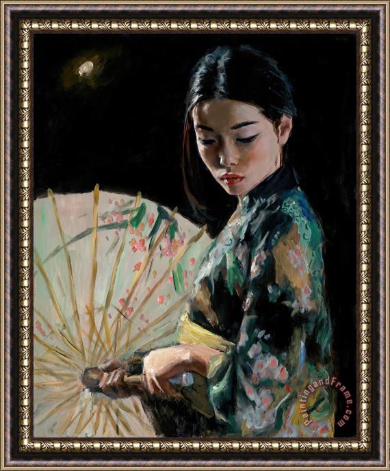 Fabian Perez Michiko with White Umbrella Framed Painting
