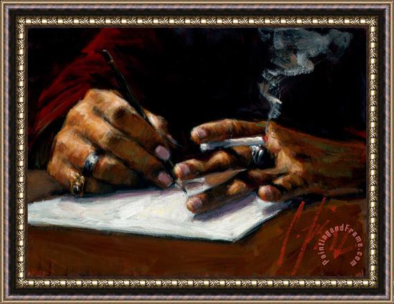 Fabian Perez Study of Artist's Hand Sketching Framed Painting