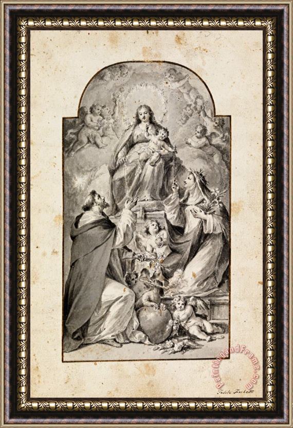 Fedele Fischetti Design for an Altar Painting Saint Dominic And Saint Catherine of Siena Receiving The Rosary From... Framed Print