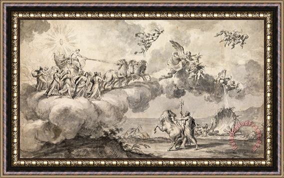 Fedele Fischetti Tapestry Design Apollo in His Chariot Led by Aurora Framed Painting