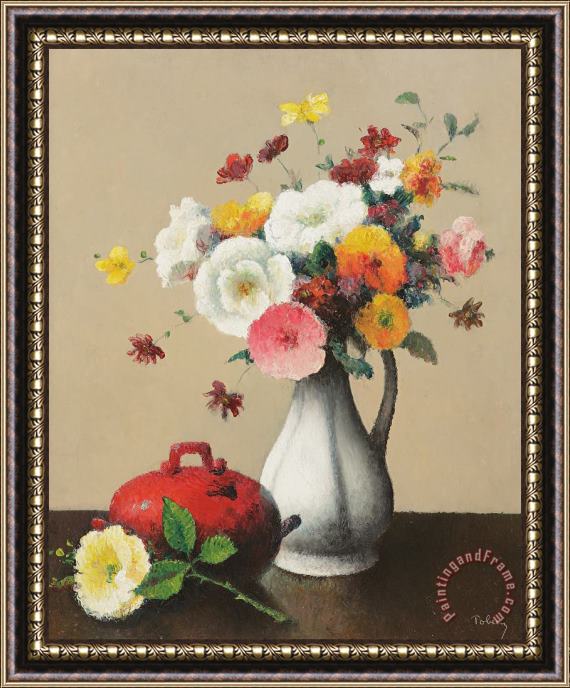 Felix Elie Tobeen White Vase And Red Box Framed Painting