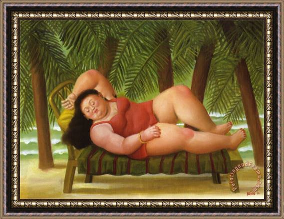 fernando botero Bather on The Beach Framed Painting