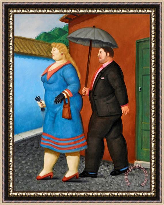 Fernando Botero Couple Under The Umbrella, 2004 Framed Painting