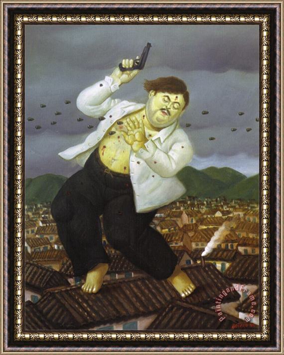 fernando botero Death of Pablo Escobar Framed Painting