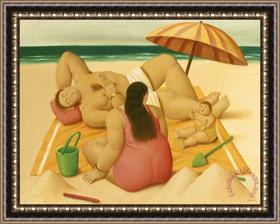 Fernando Botero Family on a Beach, 2009 Framed Painting