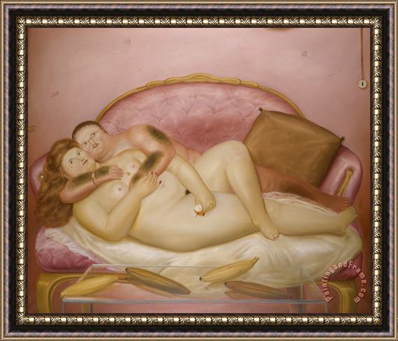 Fernando Botero Lovers on a French Sofa Framed Painting