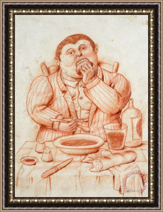 Fernando Botero Man Eating, 2001 Framed Print