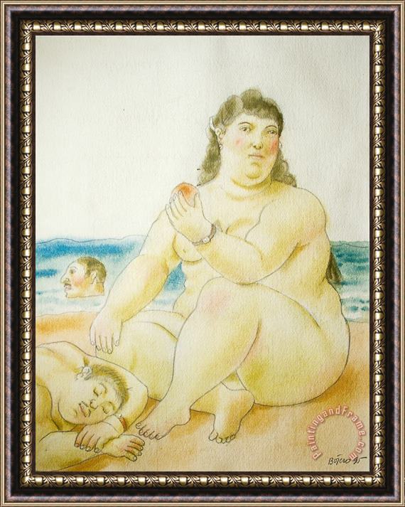 Fernando Botero On The Beach, 1995 Framed Print