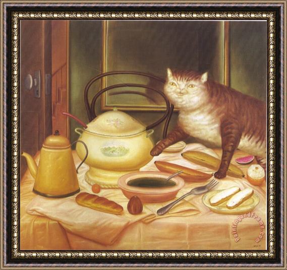 fernando botero Still Life with Green Soup Framed Painting