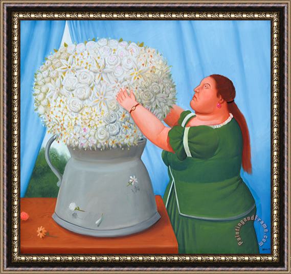 Fernando Botero Woman And Flower, 2008 Framed Painting