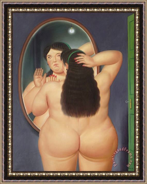Fernando Botero Woman in Front of a Mirror, 1986 Framed Painting