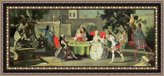 Filippo Falciatore An Ornamental Garden with Elegant Figures Seated Around a Card Table Framed Print