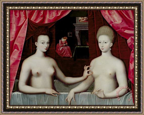 Fontainebleau School Gabrielle dEstrees and her sister the Duchess of Villars Framed Painting