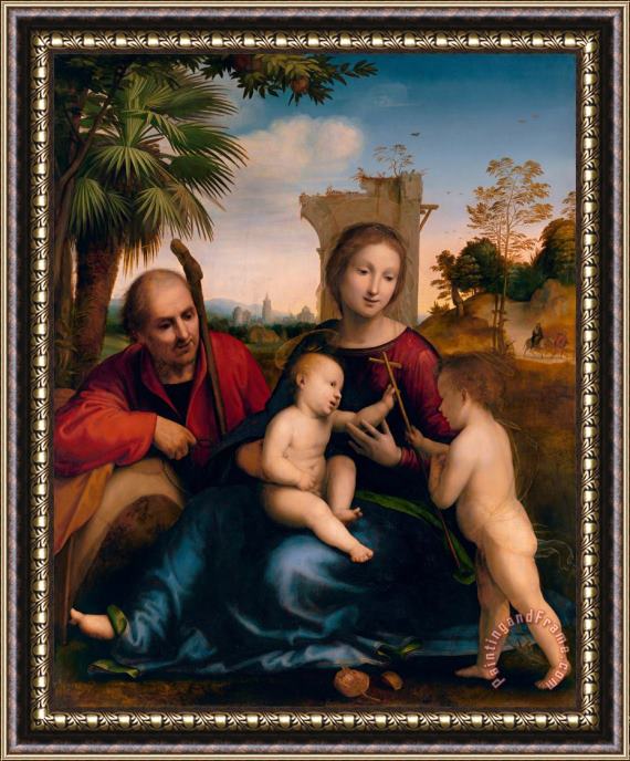 Fra Bartolomeo The Rest on The Flight Into Egypt with St. John The Baptist (ca. 1509) Framed Painting