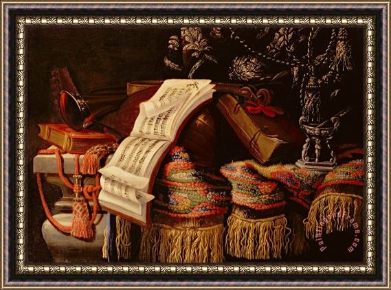 Francesco Fieravino Still Life with a Book of Sheet Music Framed Painting