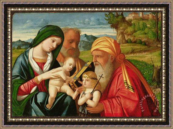 Francesco Rizzi da Santacroce Holy Family with St. Simeon and John the Baptist Framed Painting