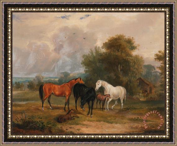 Francis Calcraft Turner Horses Grazing Mares And Foals in a Field Framed Painting