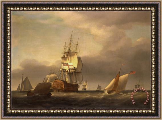 Francis Holman A Seascape with Men of War And Small Craft Framed Painting